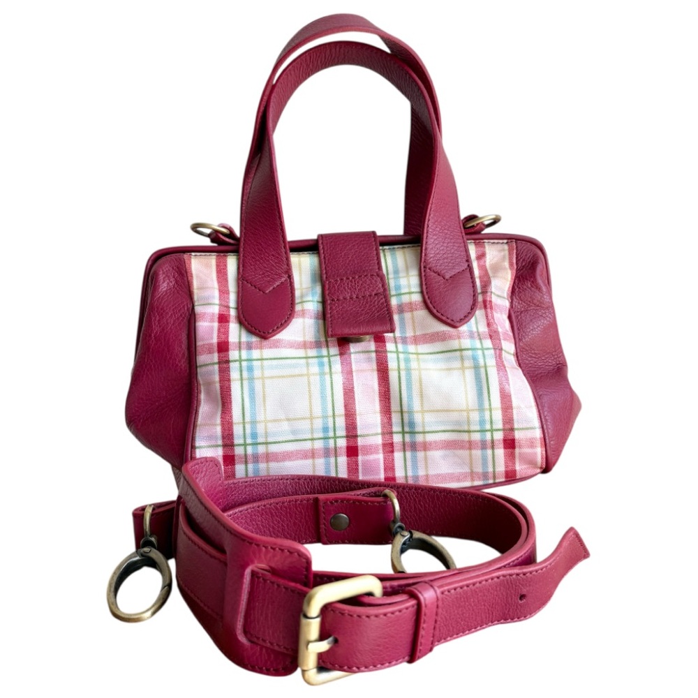 Cecile Jeanne Paris Purse Plaid Leather Mod Retro Bag Red Double Handle